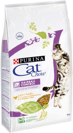 Сухой корм для кошек Cat Chow Hairball Control с домашней птицей 15кг