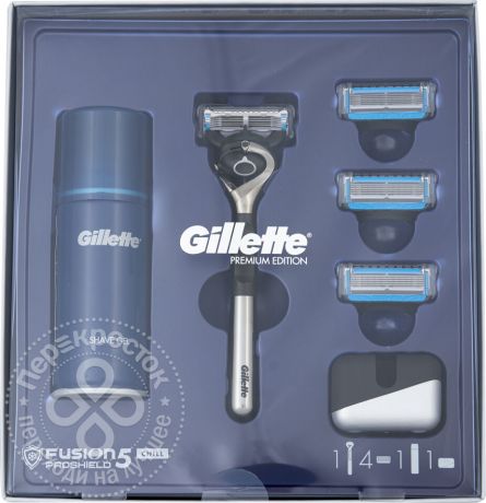 Подарочный набор Gillette Fusion 5 Proshield Chill Бритва и гель для бритья Ultra Sensitive 75мл