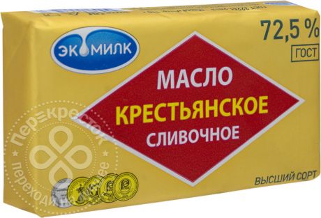 Масло сладко-сливочное Экомилк Крестьянское 72.5% 180г