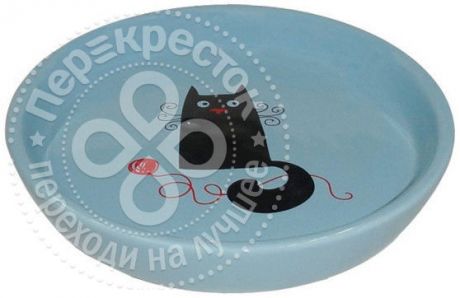 Миска для животных Foxie Кошка с клубком голубая керамическая 15*2.5см 210мл