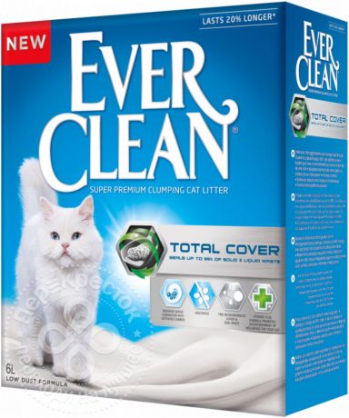 Наполнитель для кошачьего туалета Ever Clean Total Cover комкующийся 6л
