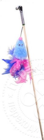 Игрушка для кошек Gosi Дразнилка Мышь с мятой голубой мех с хвостом перо