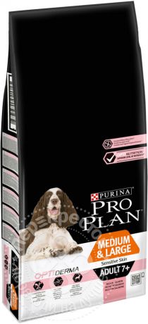 Сухой корм для собак Pro Plan Optiderma Medium&Large Adult 7+ с лососем и рисом 14кг