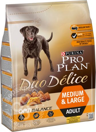 Сухой корм для собак Pro Plan Duo Delice Medium&Large Adult с курицей и рисом 2.5кг