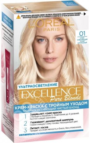 Крем-краска для волос Loreal Excellence Pure Blonde Суперосветляющий русый натуральный