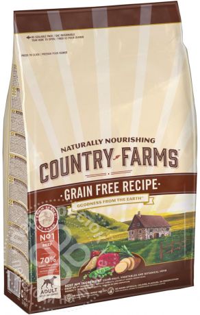 Сухой корм для собак Country Farms Grain Free Reсipe с говядиной 2.5кг