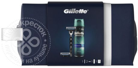 Подарочный набор Gillette Mach3 с 2 сменными кассетами Гель для бритья и дорожный чехол