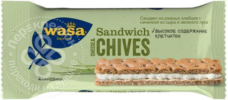Сандвич из ржаных хлебцев Wasa с начинкой из сыра и зеленого лука 37г