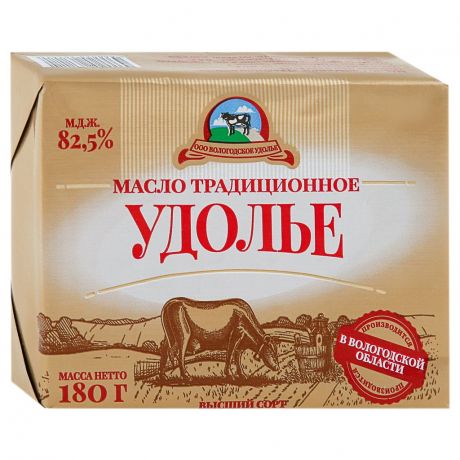 Удолье БЗМЖ Масло вологодское традиционному Удолье 82,5% 180 гр.