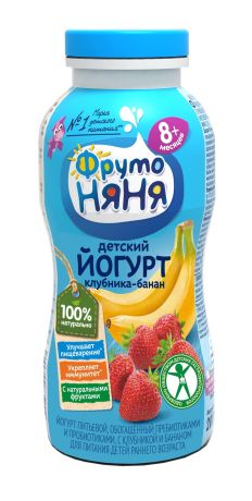 Фруто Няня БЗМЖ Йогурт питьевой с клубникой и бананом 2.5% ФрутоНяня