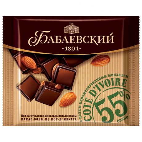 Бабаевский Шоколад темный Cote d Ivoire с карамелью и миндалем Бабаевский