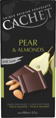 БЕЗ БРЭНДА Шоколад темный 57% с кусочками груши/миндалем Cachet
