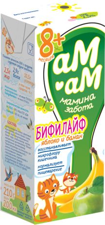 Ам Ам Мамина забота БЗМЖ Продукт кисломолочный Бифилайф яблоко/банан 2.5% Ам-Ам Росс