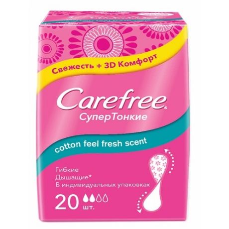 Carefree Салфетки Cotton Feel Супертонкие Ароматизированные в Индивидуальной Упаковке, 20 шт