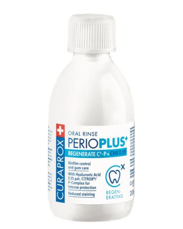 Curaprox Жидкость - Ополаскиватель Perio Plus Regenerate, с Содержанием Хлоргексидина 0,09% и Гиалуроновой Кислотой, 200 мл