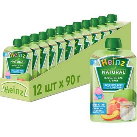 Heinz Пюре Heinz яблоко, персик, сливки, с 6 мес, 12 штук