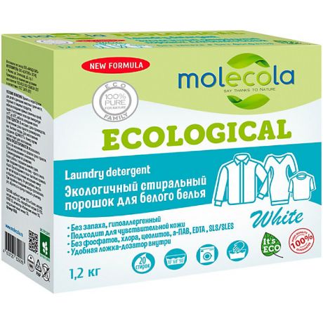 Molecola Стиральный порошок Molecola для белого белья, 1,2 кг