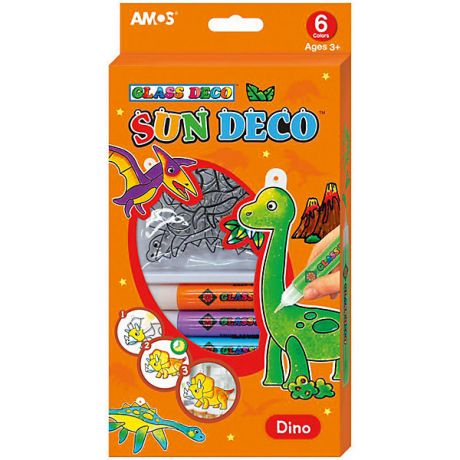 Amos Набор витражных красок Amos "Динозавры", 6 цветов по 10,5 мл