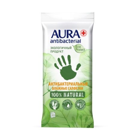Aura Влажные салфетки антибактериальные 20 шт (Aura, Влажные салфетки)