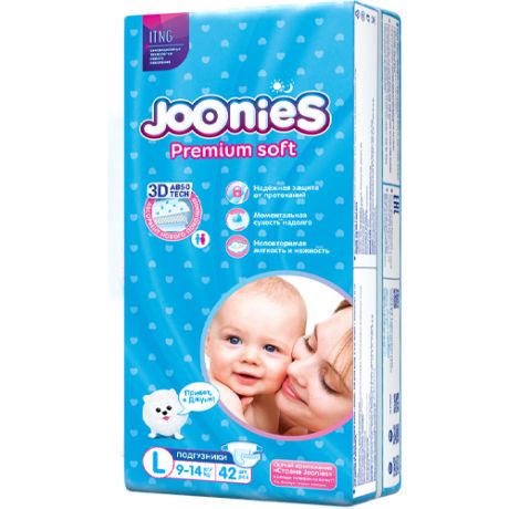 Joonies Подгузники размер L (9-14 кг) 42 шт. (Joonies, Premium Soft)