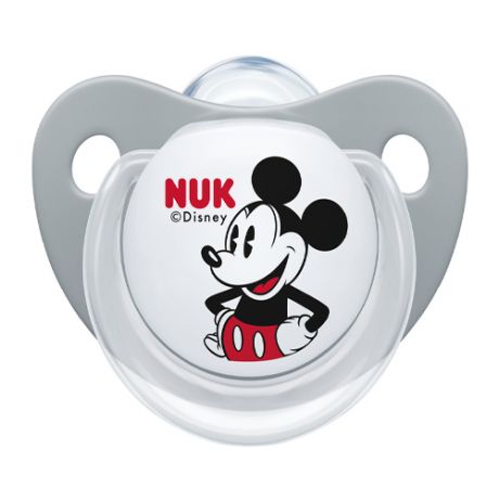 NUK Пустышка ортодонтическая Дисней Микки Маус силикон, размер 2 серый + контейнер (NUK, Соски-пустышки и аксессуары)