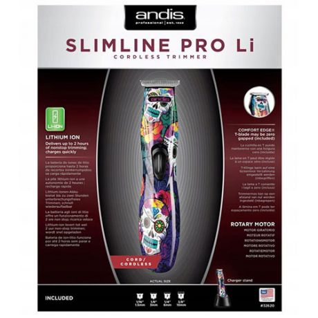 Andis Триммер для стрижки волос Andis D-8 Slimline Pro Sugar Skull 0.1 мм аккумуляторно-сетевой 2.45 W, 4 насадки (Andis, Триммер)