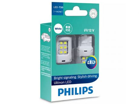 Лампа Philips White Ultinon LED W21W W3x16d 12V-LED 2.5W 11065ULWX2 (2 штуки)