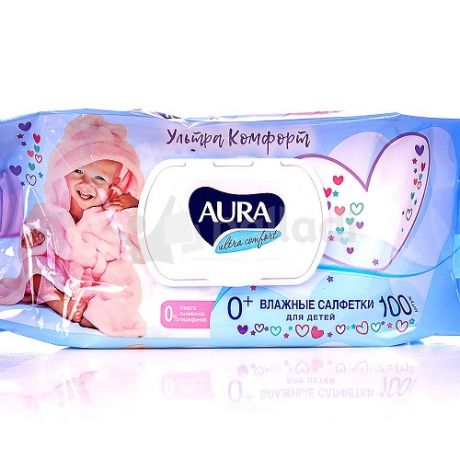 Aura Влажные салфетки Ultra Comfort детские 0+ 100шт (Aura, Влажные салфетки)