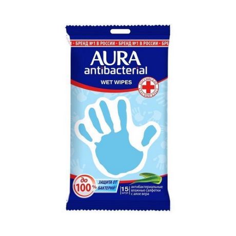 Aura Влажные салфетки антибактериальные Derma Protect с алоэ 15 шт (Aura, Влажные салфетки)