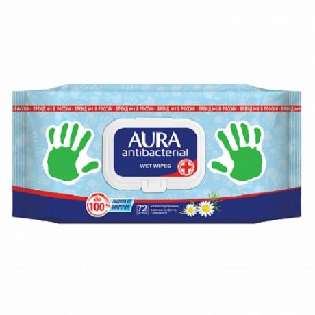 Aura Влажные салфетки антибактериальные Derma Protect с ромашкой и с крышкой 72 шт (Aura, Влажные салфетки)