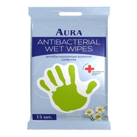 Aura Влажные салфетки антибактериальные Derma Protect с ромашкой 15 шт (Aura, Влажные салфетки)