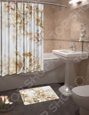 Набор для ванной комнаты: шторка и коврик ТамиТекс «Фарфоровый сервиз»