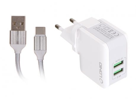 Зарядное устройство Ldnio A2203 2xUSB + Cable USB Type-C White LD_B4386