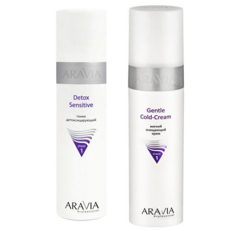 Aravia professional Комплект Мягкий очищающий крем Gentle Cold-Cream, 250 мл + Тоник детоксицирующий Detox Sensitive, 25 (Aravia professional, Уход за лицом)