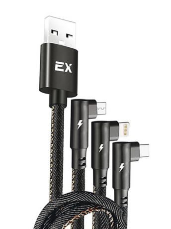 Аксессуар Exployd 3 in 1 USB-microUSB-Type-C-Lightning 1.2m Black EX-K-1048