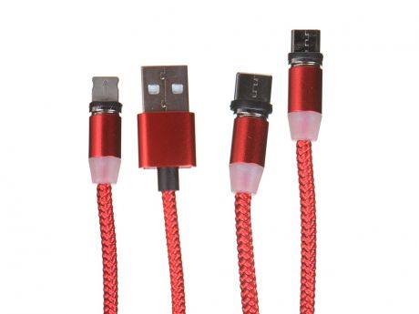 Аксессуар Red Line USB - Type-C / Lightning / MicroUSB Red УТ000023353