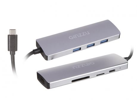 Карт-ридер Ginzzu EXT GR-872UB USB Type-C - HDMI/3xUSB 3.0/microSD/SD Silver 17440