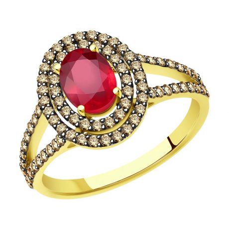 Кольцо SOKOLOV из желтого золота с бриллиантами и рубином