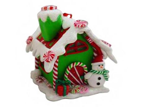 Елочная игрушка Forest Market Пряничная избушка с сахарной крышей для снеговика с LED-огнями 6x6.5x9cm MA8904C
