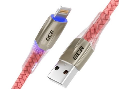 Аксессуар Greenconnect Mercedes & Led USB - Lightning 1.2m Pink Nylon GCR-52165