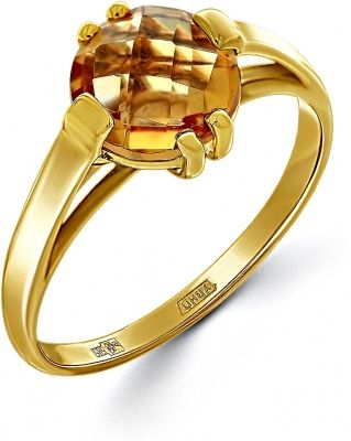 Кольцо с 1 цитрином из жёлтого золота