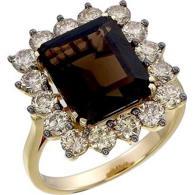 Кольцо с кварцем и бриллиантами из жёлтого золота