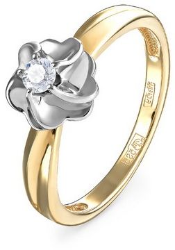 Кольцо Цветок с 1 бриллиантом из жёлтого золота