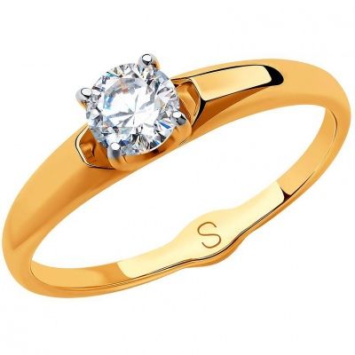 Кольцо с 1 кристаллом swarovski из красного золота
