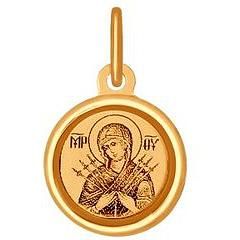 Подвеска-иконка "Семистрельная Богородица" с 1 эмалью из красного золота