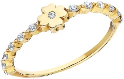 Кольцо Цветок с фианитами из комбинированного золота