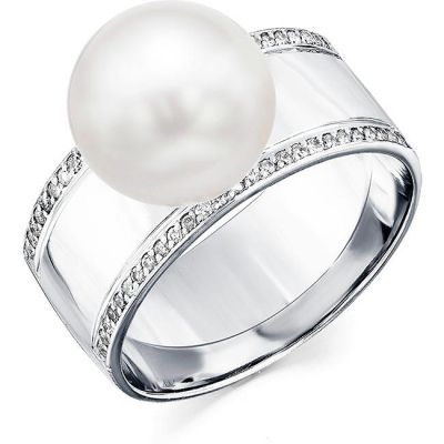 Кольцо с жемчугом и бриллиантами из белого золота