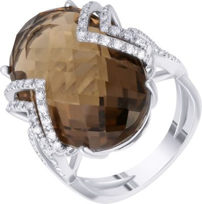 Кольцо с раухтопазом и бриллиантами из белого золота