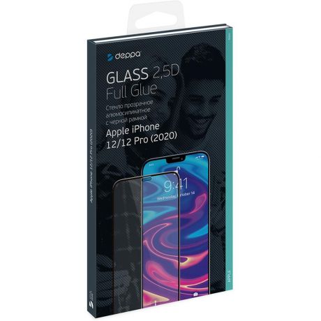 Защитное стекло для Apple iPhone 1212 Pro Deppa 2,5D Full Glue с черной рамкой