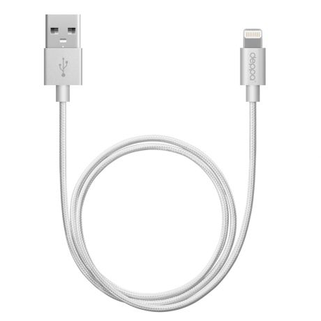 Кабель для Apple Lightning MFI Deppa 1,2м алюминий/нейлон серебристый (72187)